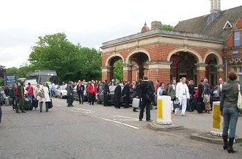 Large crowds outside Hertford East Station