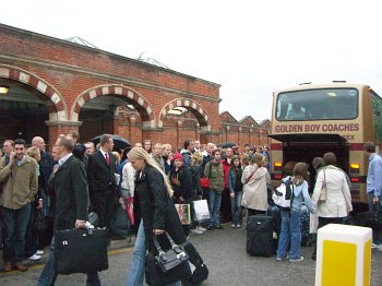 Large crowds outside Hertford East Station
