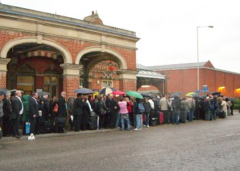 Large crowds outside Hertford East Station