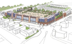 Artists impression of new Tesco store - click for a larger image drawing of new store